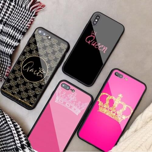 Queen and king crown Coque Tempered Glass Phone Case For iPhone 6 6plus 7 plus 8 8plus 5 5S SE For iPhone X XS XR XS Max