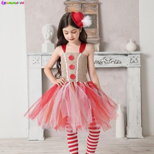 Children Christmas Ginger Bread Tutu Dress with Hair Clip Miss Gingerbread Girl Fancy Dress for Kids Birthday Xmas Party Costume