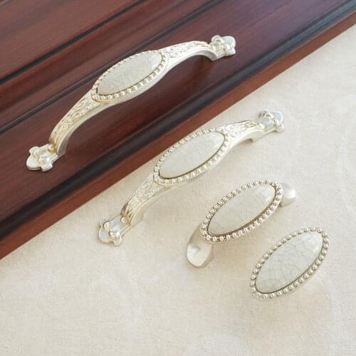 2.5" 3.75" 5" Antique Silver Door Pull Handles White Ceramic Drawer Knobs Wardrobe Kitchen Cupboard Handle Furniture Hardware