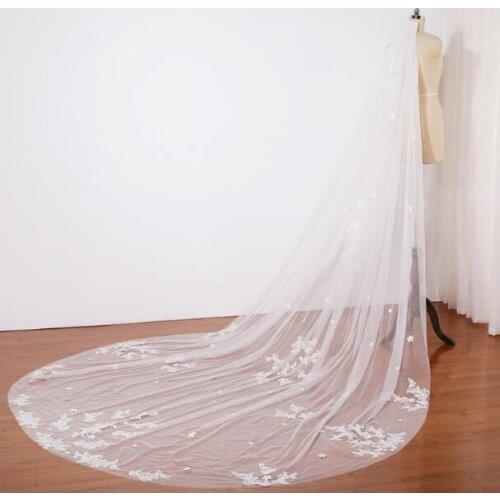 Petal Embroidery White Wedding Veil Lace Wedding Veil Long Cathedral,Simple Wedding Veil Royal length,all length available,ivory