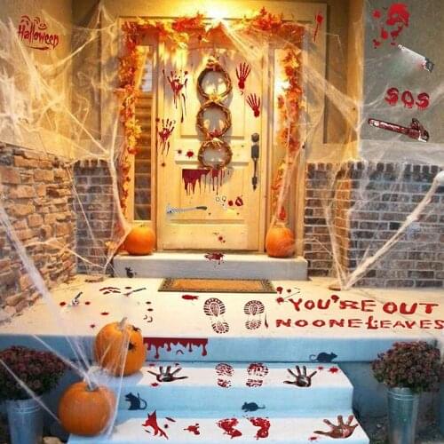 Halloween Bloody Bat Hand Foot Print Sticker Toilet Stick Guard Party Door Window Removable Glass Wall Sticker Horror Props