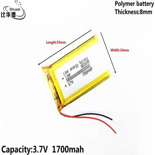 Good Qulity 3.7V,1700mAH,803455 Polymer lithium ion / Li-ion battery for TOY,POWER BANK,GPS,mp3,mp4,cell phone,speaker