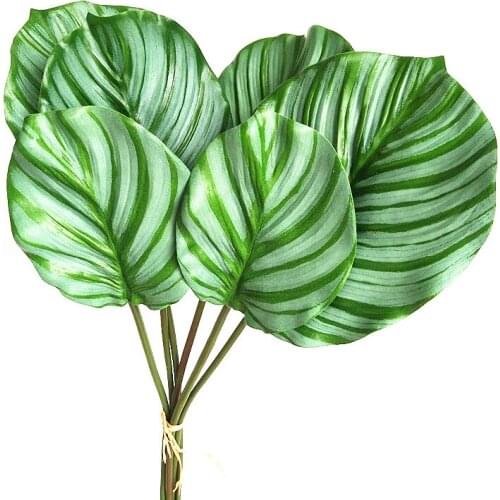 55CM-75CM 6pc Artificial Green Palm Leaf Bundle Plastic Monstera Leaves DIY Flower Arrangement Materials Home Decor Plants