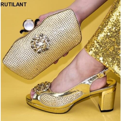 Italian Ladies Shoes and Bags To Match Set Decorated with Rhinestone Women Shoes High Heel Nigerian Style Shoes and Bag Set