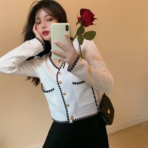 White Cardigan Women Long Sleeve Loose Solid Color Knit Cardigan Crop Top Women Clothing 2020 Autumn Vintage Ladies Sweaters