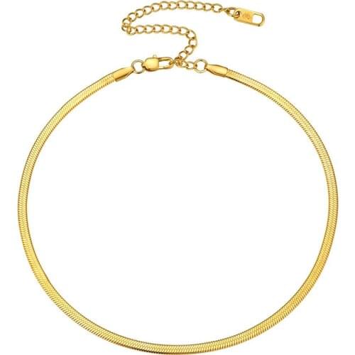 U7 Adjustable Flat Snake Choker Necklace 3mm Gold Silver Color Stainless Steel 13 inch 15inch Necklace For Women Girl Gift P1066