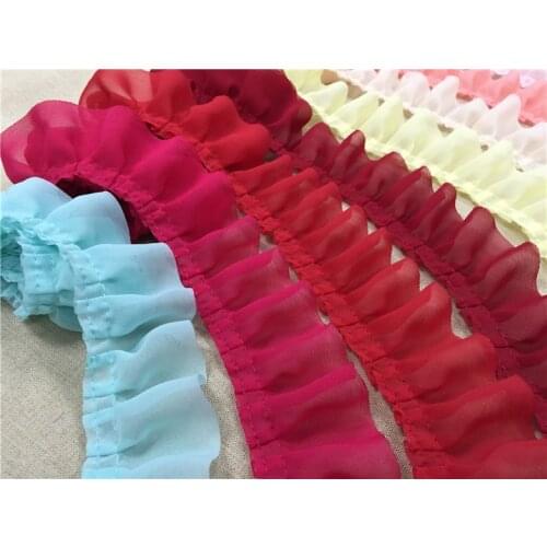10yards/lot Ruffle Lace Pleated Chiffon Lace Trim DIY Craft 5cm Width Dress Lace Curtain Accessories- Free Shipping
