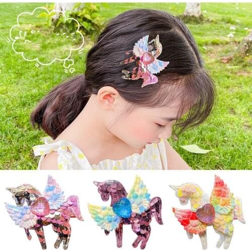 Little girl cute sequined unicorn hairpin children bangs broken hair clip headdress edge hairpin headband hair accessories