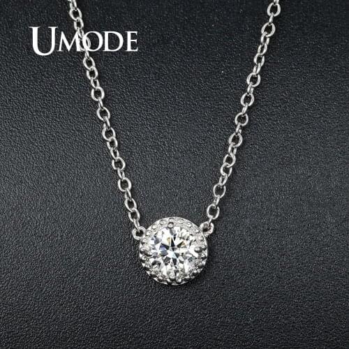 UMODE Fashion Round CZ Crystal Link Chain Pendant Necklaces for Women Zirconia White Gold Color Simple Jewelry Gifts Gils UN0236