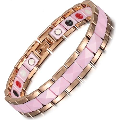 Fashion Bracelet Female Health Pink Ceramics Magnetic Therapy Ladies Charm Bracelets & Bangle Germanium Jewelry for Women