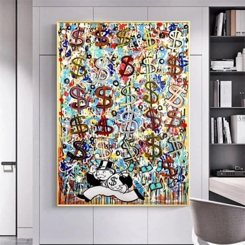 Monopoly Rich Man and US Dollar Posters And Prints Abstract Graffiti Art Raining Money Canvas Wall Art Painting Room Decoration