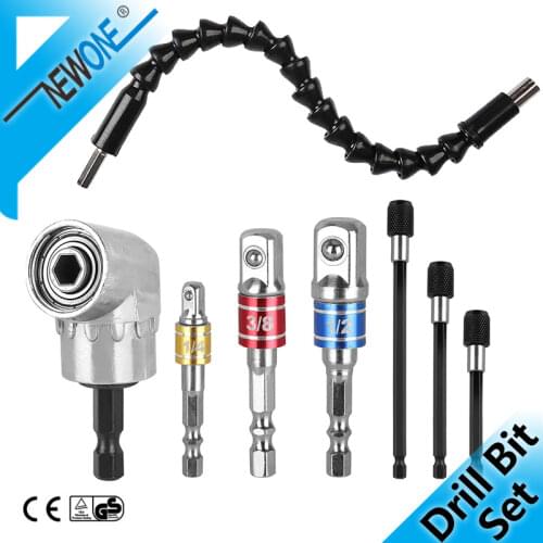 105 Degree Right Angle Drill Attachment and Flexible Angle Extension Bit Kit for Drill or Screwdriver 1/4" Socket Adapter Tool