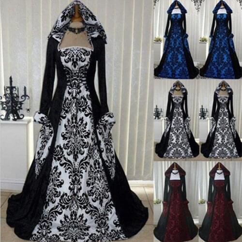 Plus Size Girdling Dress for Women Halloween Medieval Cosplay Costumes Victorian Gothic Long Floor Length Hooded Clothing