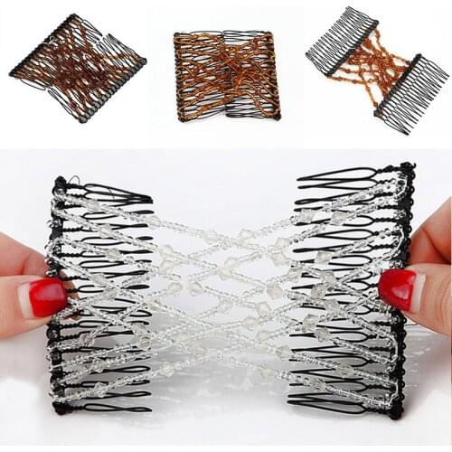 1 Pc Hot Magic Hair Comb Ladies Bead Stretchy Women Hair Combs Professional Double Magic Slide Metal Comb Clip Hair Pins