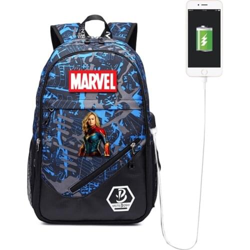 MARVEL Outdoor travel printing school bag USB Charging backpack teenager Luminous bookbag Large capacity waterproof backpack
