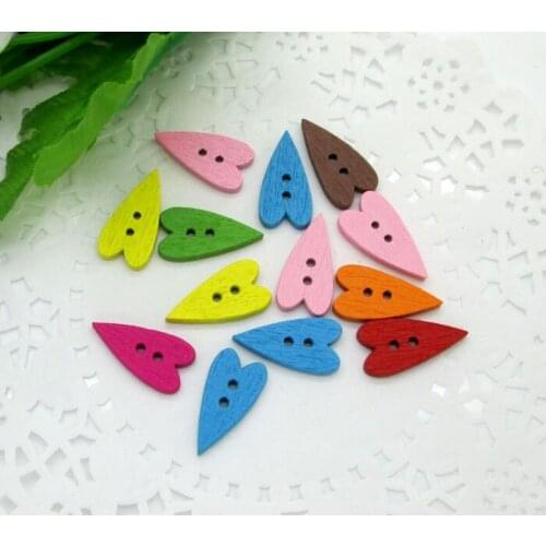 100Pcs Mixed Wood Heart Sewing Buttons For Kids Clothes Scrapbooking Decorative Botones Needlework DIY Accessories