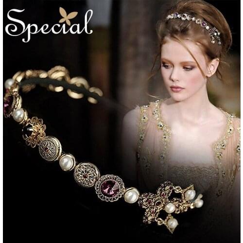 Special Vintage Hair Bands AAA Zirconia Hairwear Cross Hair Accessories European Style Gold Jewelry Gifts for Women FS16007