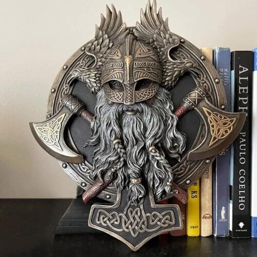 Archangel Mike Statue Figurines Home Decoration Creative Resin Crafts Carved Miniatures Ornaments Twin Axe Viking Wall Decor
