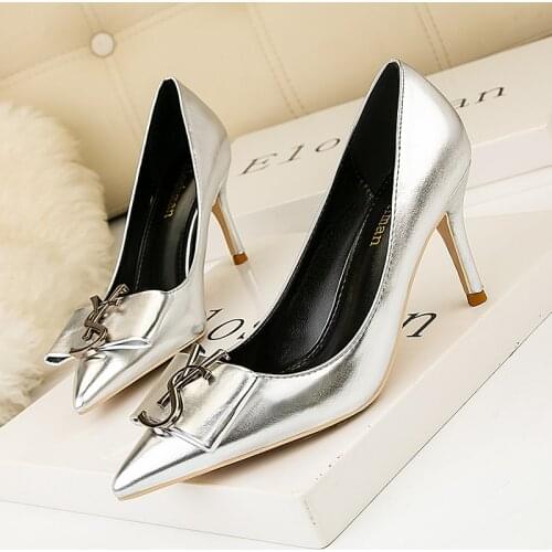 Patent Leather Pumps Women Shoes Size34-41 Summer Sexy Shallow Office High Heels Height 7CM Pointed Toe Slip-On Ladies Shoes