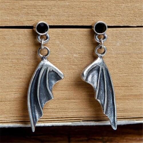 Hip Hop Street Silver Color Jewelry Fashion Gothic Stud Earrings Party Accessories 2021 Punk Demon Wing Earrings for Men Women