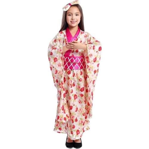 Japanese Baby Girl Kimono Dress With Obi Traditional Yukata Child Stage Performance Dance Dress Kid Cosplay Costume