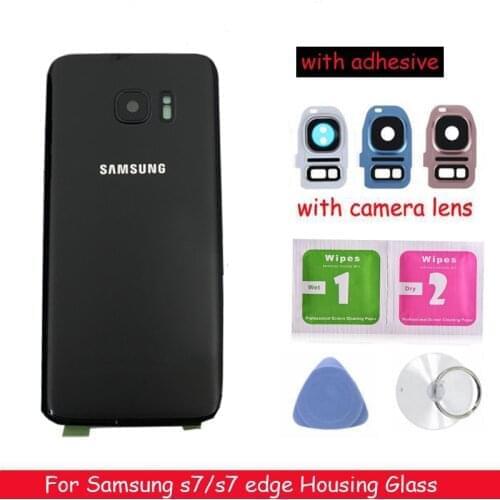 New Rear Panel Glass Battery Back Cover For Samsung Galaxy S7 G930 / S7 edge G935 Battery Cover Glass With Camera Lens
