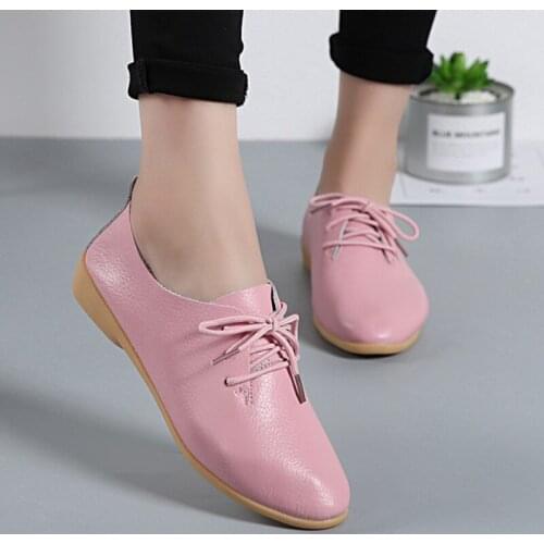 2020 Spring And Autumn Ladies Fashion Flat Casual Shoes Round Head Leather Small White Shoes Female Students Large Size Shoes
