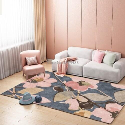 200*300cm Fashion Retro Fresh American Powder Gray Flowers Plant Living Room Bedroom Bedside Carpet Floor Mat Customization