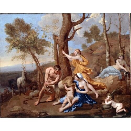 Free shipping religious nude figures baby goats milk landscape canvas prints oil painting on canvas wall art decoration picture