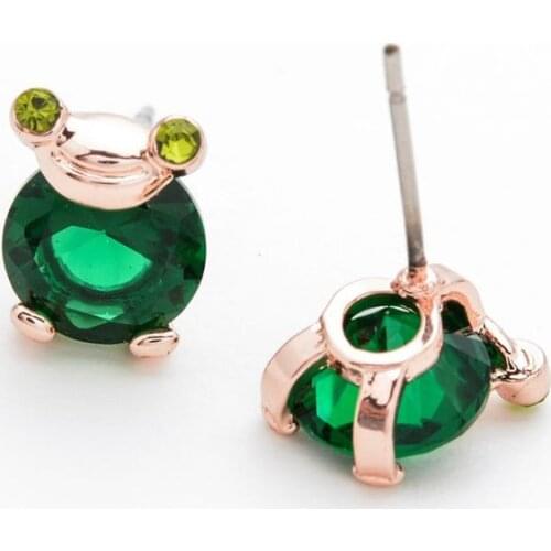 Tsunami New Sweet and romantic green frog zircon earrings stone girls' cute stud earrings ER-267 diy