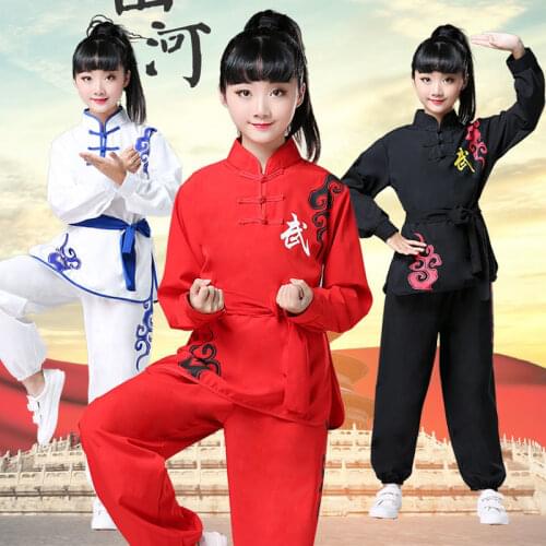 Childrens Chinese style martial arts clothes elastic cotton training clothes long sleeve trousers Taiji Kung Fu clothes