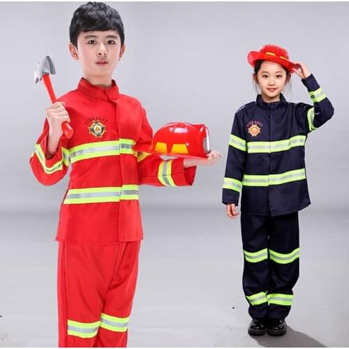 Kids Firefighter Costumes Baby Boys Clothing Set Halloween Party Cosplay Roleplay Fireman Costumes for Teenager Boys with Belt