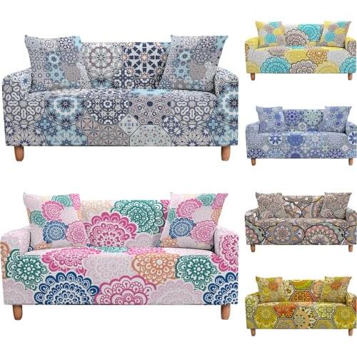 Mandala Elastic Sofa Cover Expandable Modern Corner Couch Slipcover Chair Protector For Living Room 1/2/3/4 Seaters Type Sofa