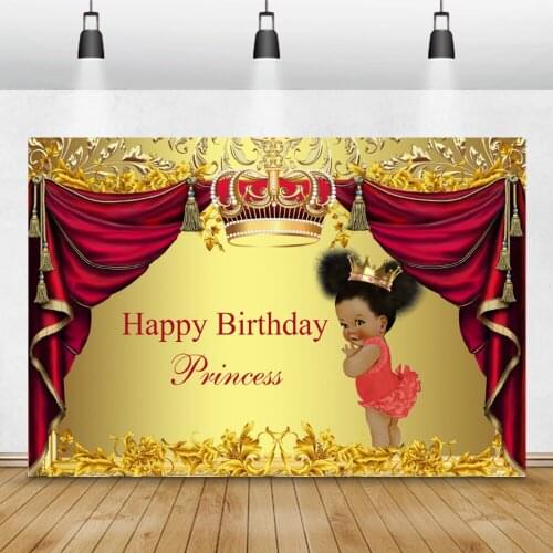 Laeacco Golden Crown Royal Pincess Newborn Baby Birthday Party Photography Backdrop Portrait Red Curtain Background Photo Studio