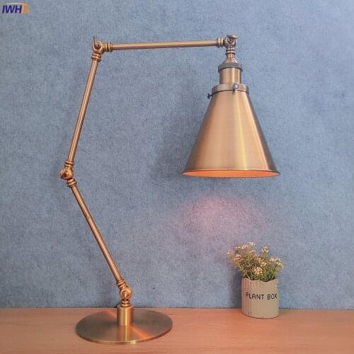 IWHD Retro Reading Desk Lamp Bedroom Study Living Room 110V/220V Gold Color Vintage LED Table Lamp Luminaria Lamparas De Mesa