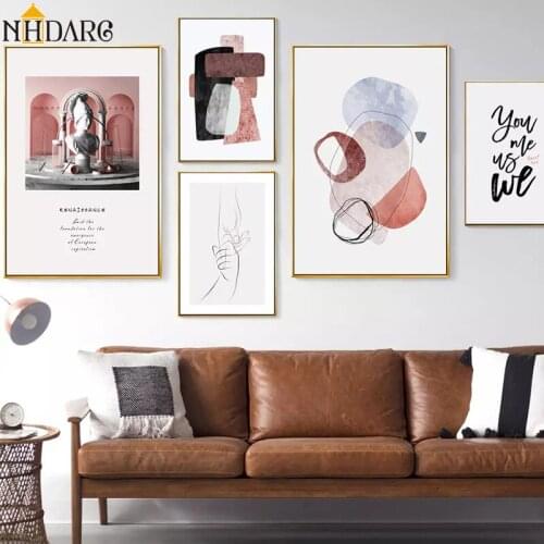 NHDARC Canvas Print Painting Poster Art Renaissance Abstract Geometric Pink Color Wall Pictures for Living Room Home Decor