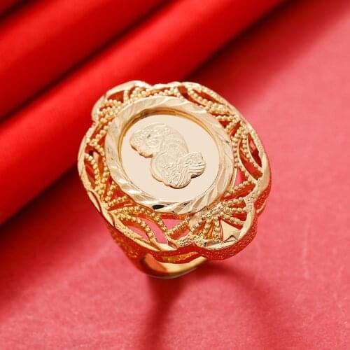 Dubai Gold Color Rings 24K For Women Wedding Jewellery Womens Ring For Girls Bridal Wife Gifts African Dubai French
