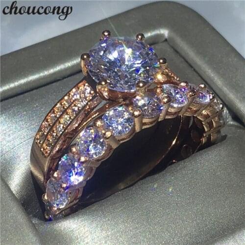 Choucong 2018 solitaire ring set Clear 5A zircon Cz Rose Gold Filled 925 silver Engagement Wedding Band Rings For Women jewelry
