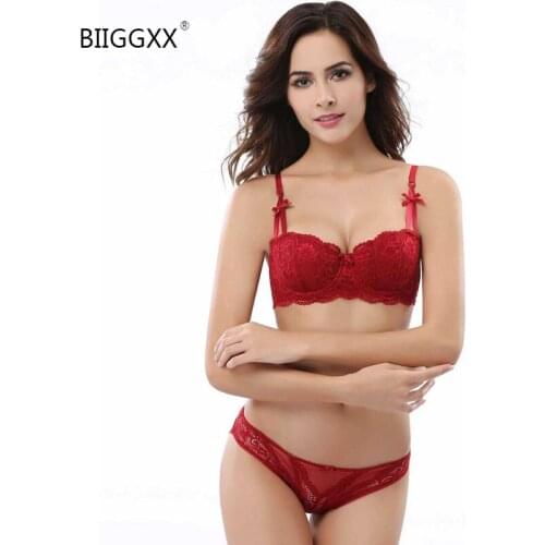 BIIGGXX top sexy lingerie bra panties 2 deep V push up breasts jacquard embroidery lace comfortable womens bra set large size