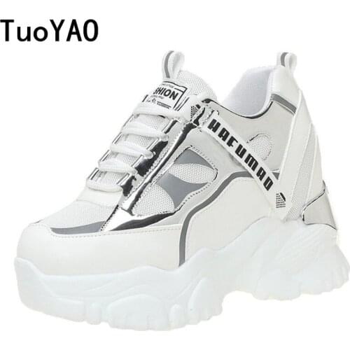 Spring Womens Casual Sports 8CM High Platform Shoes All-match Comfortable Womens Chunky Sneakers Mesh Breathable Autumn Shoes