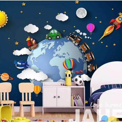 Milofi custom 3D wallpaper mural fantasy star blank cloud earth train car balloon rocket background wall decoration wallpaper