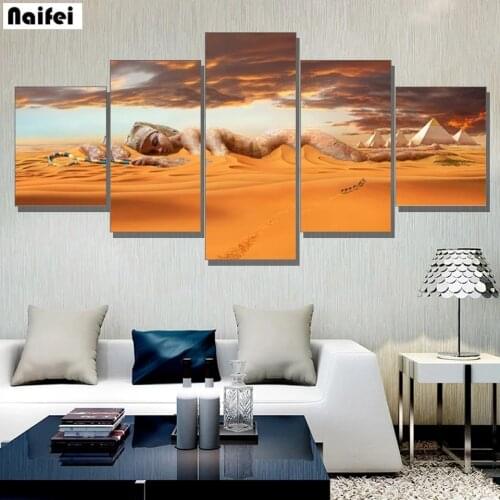 5D Diy Diamond Painting 5 Pcs Egyptian Pyramids Sunset Desert Goddess Full Drill Cross Stitch Embroidery Rhinestone Mosaic Decor