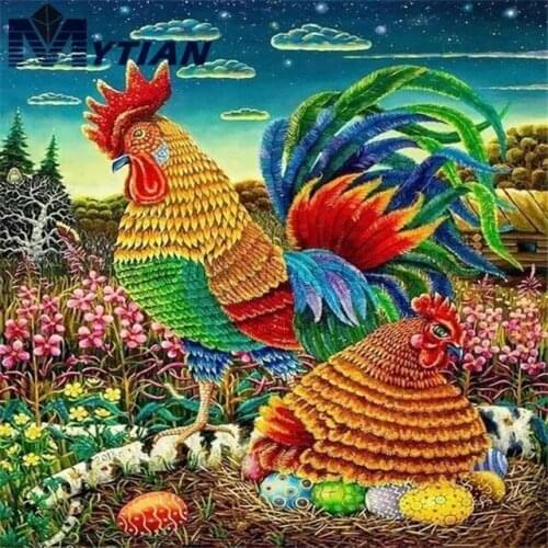 DIY Hen& Cock Animal,5D DIY Diamond Painting Art Kit Full Square Round Drills Diamond Embroidery Animals Mosaic Paint by Number