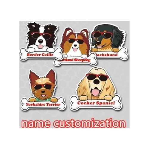 Dog Name Customize Sticker Cute Pet Border Collie Dachshund Yorkshire Terrier Cocker Spaniel Shetland Sheepdog Car Decals