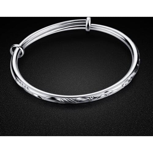 New Arrival Womens 925 Silver Bracelet-Sterling Silver Stretch Bracelet-Floral Bangle-Valentines Gift for Wife Jewelry