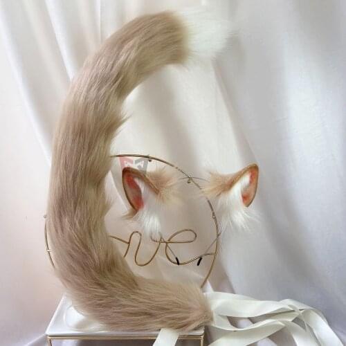 MMGG New Brown Cat Ears Hairhoop Tail Headwear Beast Cosplay Costume Accessories for Girl Women Handmade Work