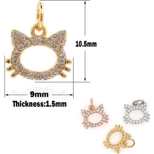 Micropavé CZ Hollow Crystal Cat Necklace,Cute Cat Pendant,Animal Charm,Cat Charm,DIY Jewelry Making Accessories 10.5×9×1.5mm