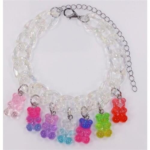 Transparent Acrylic Chain Multicolor Cartoon Bear Bracelet Bohemian Summer Cute Candy Color Resin Gummy Bear Anklet for Women