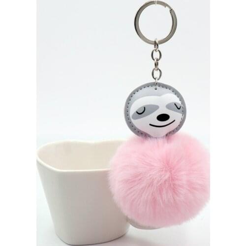 Fluffy Cute Cartoon Animal Sloth Bradypod Keychain Women Backpack Pom Pom Key Chain Decoration Children Gift Car Keyring