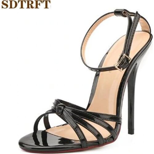 SDTRFT Plus US14 15 16 17 18 19 Women Crossdress Sandals Summer Elegant 13cm thin High Heels Narrow Band Shoes Peep Toe pumps